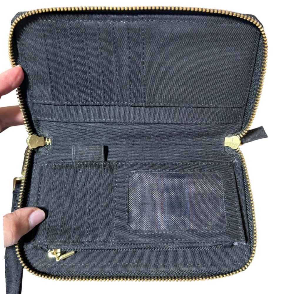 Carhartt Black Canvas Zip-Around Wristlet Wallet Organizer ID Window Gold Zip - Picture 4 of 9
